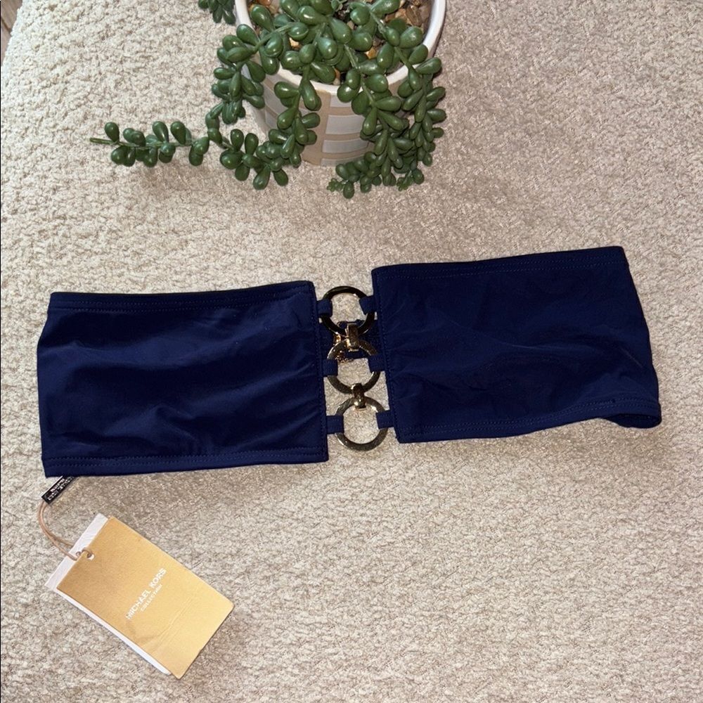 NWT Michael Kors Collection Navy Bandeau Top with Gold Detail